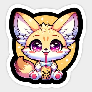 Kawaii Anime Fennec Fox Drinking Boba Bubble Tea Sticker